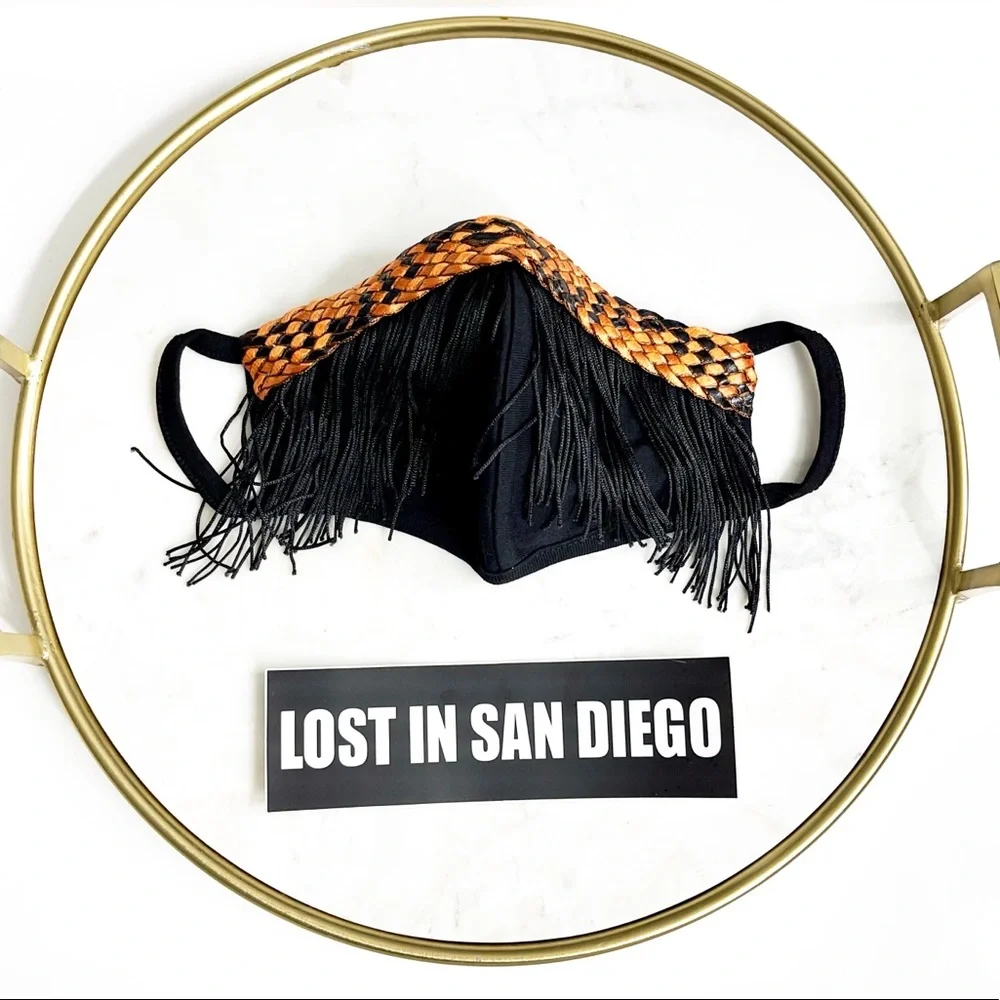 Black Fringe Mask with Snakeskin Print